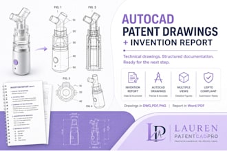 create autocad patent drawings and write structured invention report