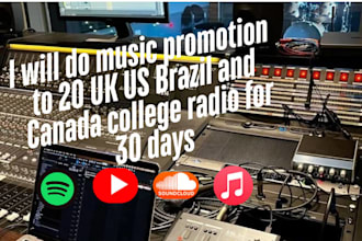 do music promotion to 20 UK US brazil and canada college radio for 30 days