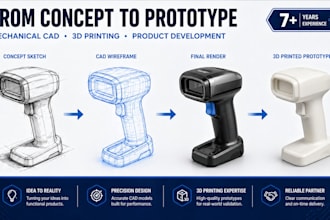 do mechanical product design, cad modeling and 3d printing files
