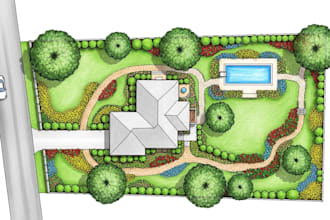 design landscape sketch, colored site plan  custom map illustration