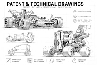 draw high quality technical line drawing or utility patent drawings as per uspto