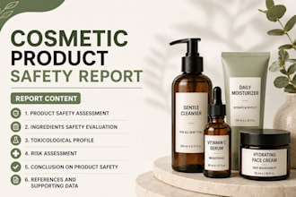 prepare cosmetic registration, product report, ingredient review and toxicology