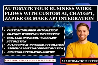 automate your business workflows using chatgpt ai n8n zapier or make or API zaps
