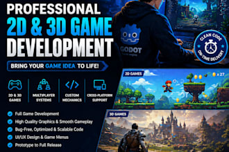 develop a professional 2d, 3d game, web game, multiplayer game in godot engine