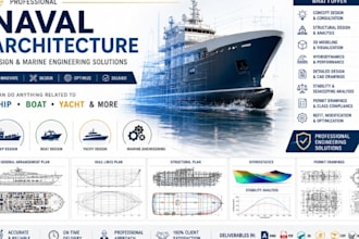 complete naval architecture design, hull deck stability hydrostatics, 3d model