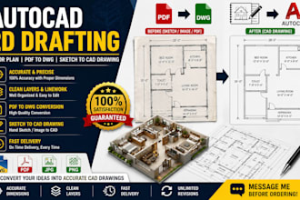 do autocad 2d drafting, floor plan, PDF to dwg, sketch to cad drawing