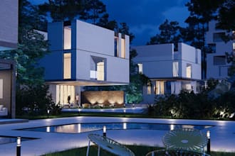 create realistic 3d villa, modern house, and residential building