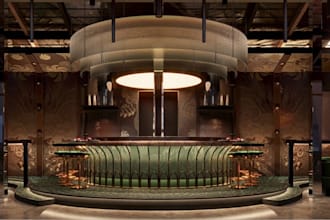 3d bar render,interior lounge,dj stage,restaurant,nightclub,2d layout,cafe,pub