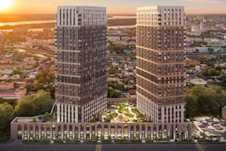 3d architecture commercial building,urban workspace,high rise exterior 3d render