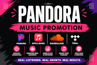 do organic pandora music promotion apple music soundcloud music tidal music prom