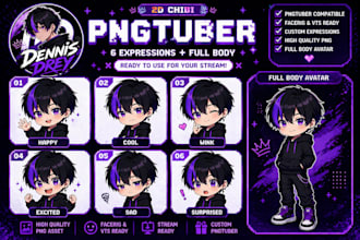 design 2d chibi tuber live2d vtuber pngtuber pixelart giftuber png tuber facerig