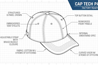 provide complete cap tech pack and manufacturing drawings for production design
