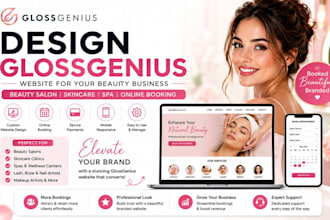 design glossgenius website, online booking beauty salon skincare business spa