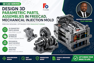 design 3d parametric parts, assemblies in freecad, mechanical injection mold
