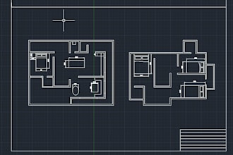 2d autocad furniture plan with elevation