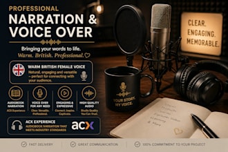 record a warm british voice over for ads and audiobooks