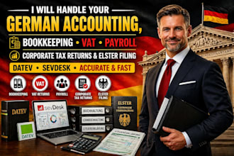do german bookkeeping vat corperate tax return payroll via elster datev sevdesk
