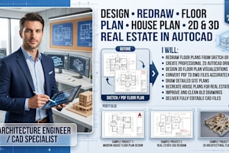 design or redraw a floor plan house plan 2d 3d real estate in autocad