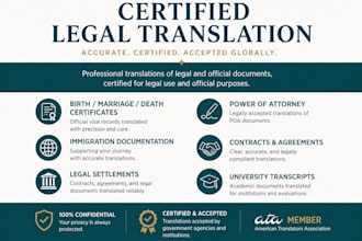 provide certified translation of legal, birth, marriage and official documents
