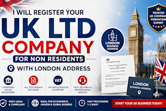 register your UK ltd company for non residents with london address vat support