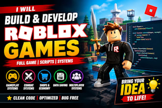 build roblox game, develop roblox game, make roblox scripts, full game, code