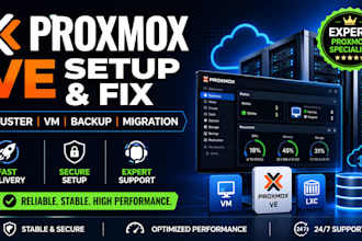 install, configure, proxmox ve server and setup vms on cloud or dedicated server