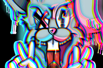 amazing trippy glitch streetwear illustration for tshirts