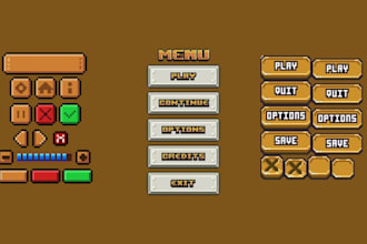 do pixel ui, hud game icon, buttons, gui, assets, props, logo for your game