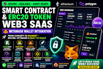 develop secure smart contract, erc20 token web3 saas metamask wallet integration