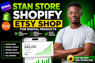 design stan store, shopify store, etsy shop for digital products to boost sales
