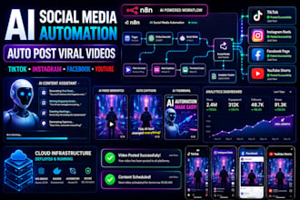 automate ai viral video social media auto post tiktok facebook ads instagram n8n