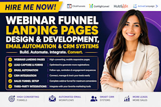 create and build webinar funnel landing pages, email automation and CRM systems