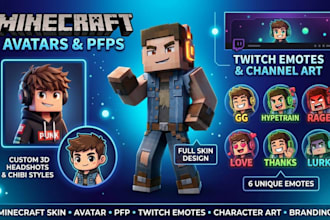 design your minecraft skin, avatar and twitch emotes for your brand