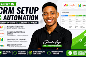 do monday CRM setup and monday integration zapier make gohighlevel pipeline zoho