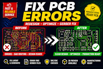 fix and redesign pcb layout schematic and gerber files for manufacturing