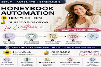 set up honeybook automation, honeybook CRM, dubsado workflow for creatives