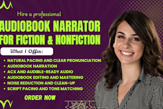 be your audiobook narrator, romance novel female voiceover, audiobook to acx