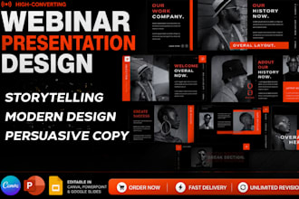 design converting webinar presentation slides and funnel with persuasive copy