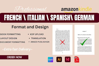 design, format french italian manuscript, german book layout, journal,amazon kdp