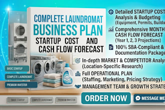 write laundromat business plan with startup cost and monthly cash flow forecast