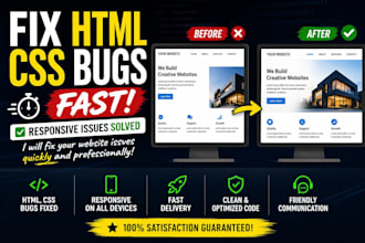 fix HTML CSS bugs and responsive issues fast