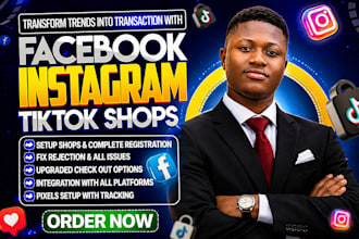 set up facebook shop, instagram shop and tiktok shop