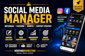 be your social media manager instagram marketing facebook page management conten