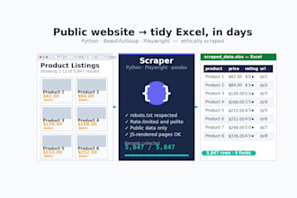scrape data from any public website into clean excel or CSV