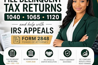 file delinquent tax return form 1040, 1065, 1120 and help with irs appeals 2848