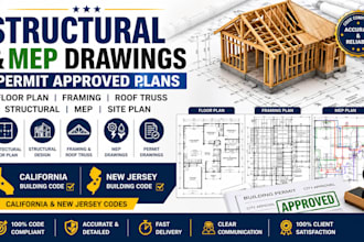 draw stamped architectural structural floor plan mep permit framing design