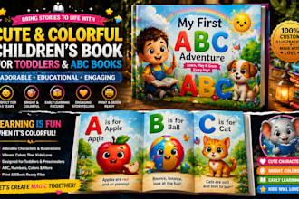 illustrate cute and colorful childrens book for toddlers and abc books