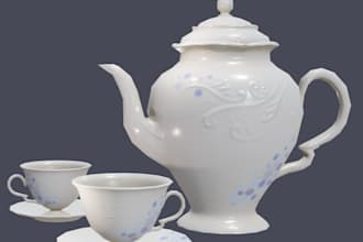 create 3d modeling coffee cup and teapot stylized models