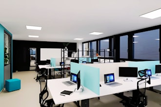 create stunning 3d office interior, workspace, café and commercial design