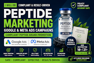 peptide marketing google, meta ads campaign compliant peptide brand promotion